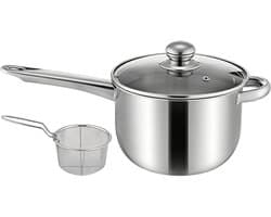 Roestvrijstalen Friteuse - Mini Fritteuse Pan - Thuis Koken - Gelijkmatige Warmteverdeling - 38 x 195 x 13 cm - Zilver