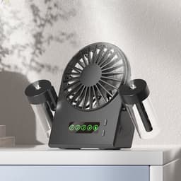 LISM-Draagbare bureauventilator met twee vernevelaars, een mini-USB-ventilator met vier instelbare snelheden en een stille ventilator met led-display; Geschikt voor thuis- en kantoorgebruik – zwart. — thumbnail 1