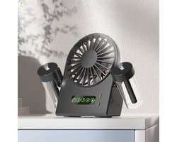 LISM-Draagbare bureauventilator met twee vernevelaars, een mini-USB-ventilator met vier instelbare snelheden en een stille ventilator met led-display; Geschikt voor thuis- en kantoorgebruik – zwart.