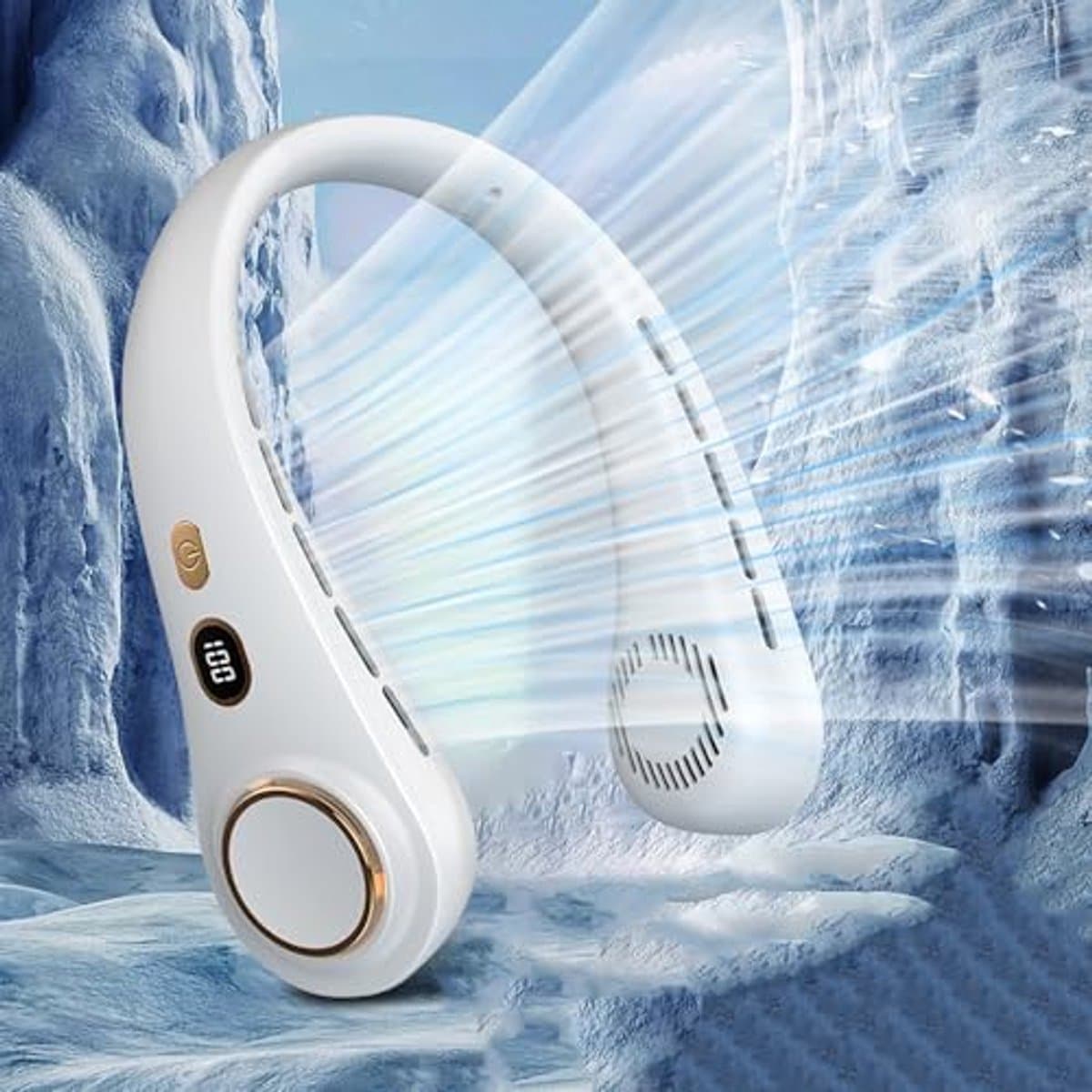 Nekventilator Wit – Draagbare Bladloze Ventilator met 5 Snelheden en LED Display – Handsfree Hals Ventilator voor Zomer en Outdoor — afbeelding 1