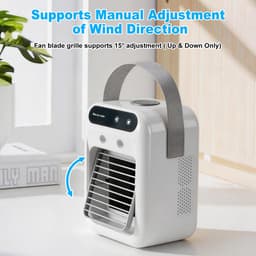 Draagbare luchtkoeler - mini-airconditioner met 1800mAh-batterij en handvat - 500ml-watertank - 3-in-1 verdampingskoeler en luchtbevochtiger - stille luchtkoeler voor slaapkamer - kantoor en camping - wit — thumbnail 2