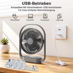 Solvix tafel ventilator geluidloos - Draadloze Tafelfan - Zwart - 4000mAh Batterij - 4 Snelheden - Voor Thuis, Kantoor en Reizen — thumbnail 5