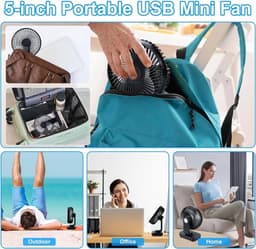 Solvix tafel ventilator geluidloos - USB Bureauventilator - Zwart - 4 Instellingen - Oplaadbare 4000mAh Batterij - Voor Thuis en Buitenshuis — thumbnail 3