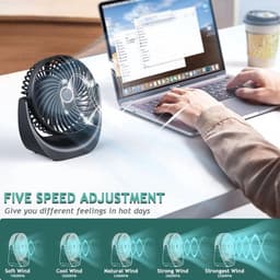 Solvix tafel ventilator geluidloos - Bureauventilator - Zwart - Oplaadbare 4000 mAh Accu - 5 Snelheden - Voor Thuis en Op Kantoor — thumbnail 5