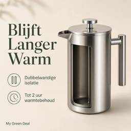My Green Deal RVS Koffieset – French Press 600 ml – Handmatige Koffiemolen – Koffiebus 1,8 L – 2 Koffiebekers — thumbnail 2