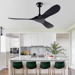 Re-purelife® Koel Zomer Collectie Plafondventilator 52 Inch Zwart - 3 Massief Houten Bladen - Zonder Verlichting - Met Afstandsbediening - 6 Snelheden en Omkeerbare Motor - 132×132×26,5 cm - winter- en zomerinstellingen — thumbnail 1