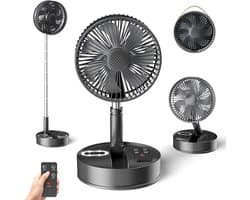 Stille Staande Ventilator - Inklapbare Tafelventilator - Verkoeling Binnen Buiten - 35 Uur Batterijduur - 198 cm - Zwart