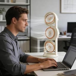 Bureauventilator 360° draaibaar - Stil met lamp - Oplaadbaar draagbaar - 5 koelstanden - Luchtcirculator voor slaapkamer en kantoor — thumbnail 2