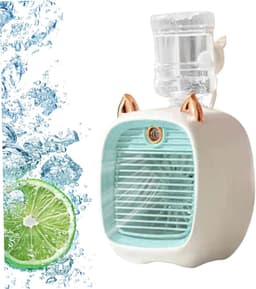 KZQ Blauwe Oplaadbare 3-In-1 Usb Tafelventilator Met Luchtkoeling, Luchtbevochtiger En Led Nachtlampje Voor Kantoor En Slaapkamer — thumbnail 1