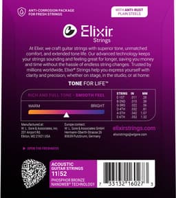 Elixir Strings NANOWEB - Akoestische Gitaarsnaren - Phosphor Bronze - Custom Light Gauge - 11-15-22-32-42-52 — thumbnail 4
