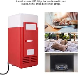 SnelShoppen - Mini Koelkast USB 5V 10W - Draagbare Fridge voor Dranken, Koelen en Verwarmen - Compacte Frigo voor Kantoor, Garage, Kampeer, Rood/Zwart — thumbnail 3