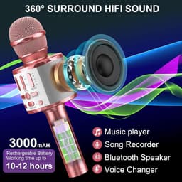 Karaokemicrofoon, draadloze bluetooth-microfoon voor kinderen, met led, draagbare karaokemachine om te zingen, karaoke, meisjes, jongens, speelgoed, cadeaus, karaoke-luidspreker, recorder voor — thumbnail 2