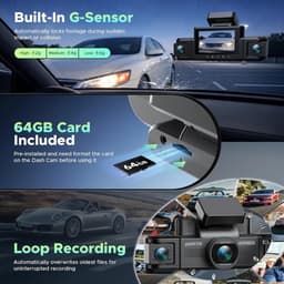 Dashcam voor auto - Zwart - 4-Kanaals 360 Graden - 2K en 1080P Camera's met Infrarood Nachtzicht - Inclusief 64GB Kaart en Hardwire Kit — thumbnail 3