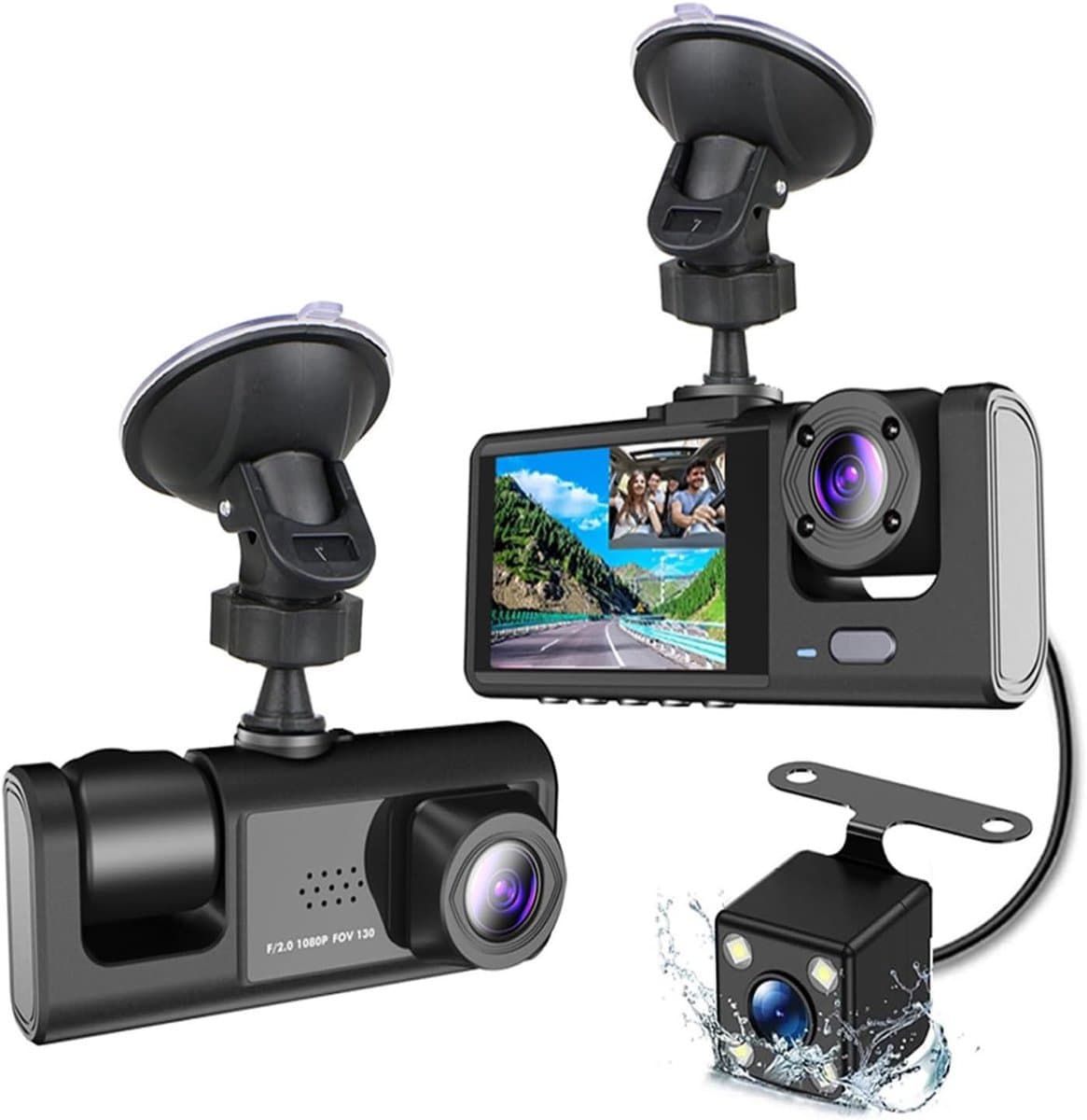 Dashcam voor auto - Zwart - 10,5 x 4,2 cm - 3 Camera's met Nachtzicht en G-sensor - Voor Veilig Rijden — afbeelding 1