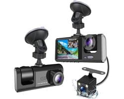 Dashcam voor auto - Zwart - 10,5 x 4,2 cm - 3 Camera's met Nachtzicht en G-sensor - Voor Veilig Rijden
