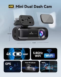 Dashcam voor auto - Zwart - 4K + 1080P Dual Lens - Met Wifi, GPS en Parkeermodus - Voor Veilig Rijden en Bewaking — thumbnail 2