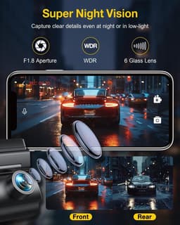 Dashcam voor auto - Donkerzwart - 3 x 5 x 10 cm - 4K Voor- en Achtercamera met GPS en WiFi - Compacte Auto Beveiliging — thumbnail 3