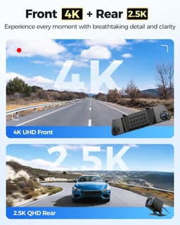 Dashcam voor auto - Zwart - 12 inch - Spiegel met 4K + 2.5K camera’s en GPS - Voor optimale beveiliging en nachtzicht — thumbnail 2