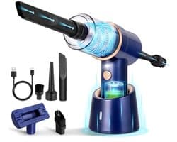 3-in-1 Draadloze Handstofzuiger Elektrische Persluchtblazer, Oplaadbare Mini Stofzuiger Opgewaardeerd Model Blauw, Voor Huisdierenhaar en Autoreiniging