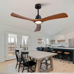 52 inch Plafondventilator met Licht - Slimme dubbele bediening via afstandsbediening en wandschakelaar - Omkeerbare DC-motor met geheugenfunctie - Stille werking - 3 massief houten bladen - Geschikt voor woonkamer — thumbnail 2