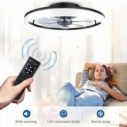 VALI® Ventilator Plafond - Ventilator Staand Afstandsbediening - Ventilator - Zwart/Bruin - 114cm x 114cm x 49cm — thumbnail 2