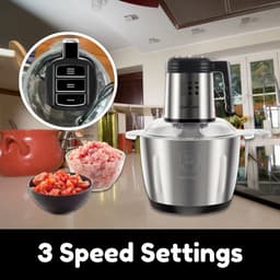 Elektrische Hakmolen 5L – Foodprocessor 1000W – RVS Kom – 6 Messen – 3 Snelheden – Vleesmolen & Groentehakker — thumbnail 3