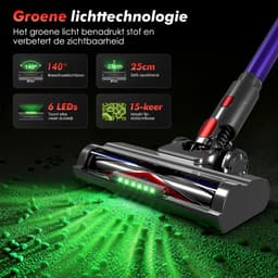 Adormii Steelstofzuiger Draadloos – 50 kPa Sterke Zuigkracht – Tot 60 Min Accuduur – Anti-haarwikkel Vloerborstel – 4 HEPA-filters – 1,6 L Stofreservoir – Groene LED Stofdetectieverlichting – Paars — thumbnail 5