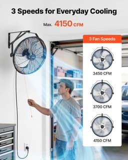 VEVOR 80W Industriële Wandventilator 56,5 cm, 6,4 m/s Oscillerende Wandventilator met 3 Snelheden, IP44 Waterdicht, Commerciële Industriële Ventilator voor Werkplaats, Garage, Magazijn, Sportschool, Zwart — thumbnail 3