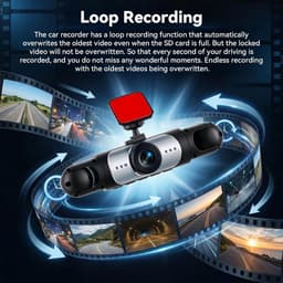 Thijox - 3,16 inch Dashcam 4-camera 1080P Full HD met 360° Rondomzicht, Bewegingsdetectie, Nachtzicht, Achteruitrijhulp & Loop-opname voor Personenaut — thumbnail 4