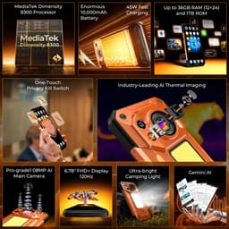 Robuuste smartphone - OUKITEL WP500 Ultra - 6,78'' FHD+ scherm - 32GB RAM - 1TB ROM - 10000 mAh 45W - 5G Dual SIM - warmtebeeldcamera - NFC GPS 2026 nieuw - Oranje — thumbnail 4