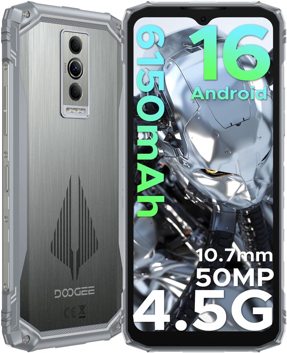 DOOGEE Blade 10 Pro Energy 4.5G - Robuuste Telefoon - Smartphone - Android 16 - 6150mAh/18W - 10.7mm - 50MP Camera - Gemini AI - UNISOC T7250 - 12 GB RAM+128 ROM(2TB/TF) - 6,56-inch HD+ 90Hz - Widevine L1 - Face ID - NFC - Drie sleuven - Zilver — afbeelding 1