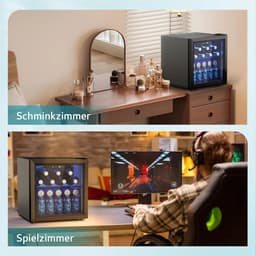 Joorly Mini Koelkast - Minibar - Drankkoelkast met glazen deur - Minibar voor 55 blikjes - met LED en temperatuurregeling - Wijn en bier koelkast - 43×41×47 cm - Zwart- RVS — thumbnail 4