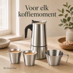 My Green Deal RVS Percolator Set 600 ml – Inductie – 2 Espressokopjes 80 ml – Espresso Schenkkan 100 ml – 4-delige Koffieset — thumbnail 2