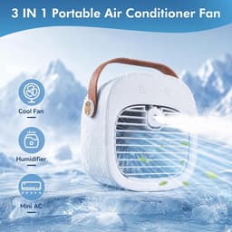 Bureauventilator - Draagbare Mini Aircooler - Oplaadbaar 4000mAh Model - 3 Snelheden Stille Bureauventilator voor Binnen en Reizen - Blauw — thumbnail 4