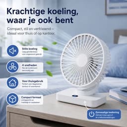 VHV-Bureauventilator met LED-Display - Oplaadbare Ventilator met 5 Snelheden - Oscillerende Tafelventilator - Stille Ventilator voor Thuis en Kantoor - Ijs-wit — thumbnail 4