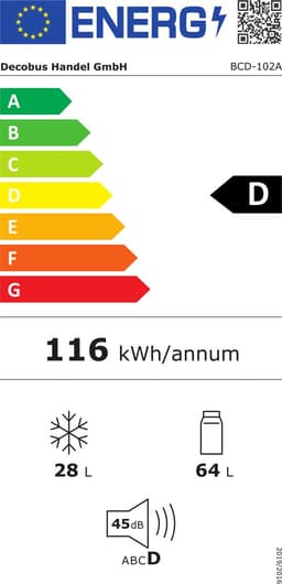 Retro-koelkast – Koel-vriescombinatie, 105,5 cm hoog, 41 cm breed, tweedeurs, 92 liter totaalvolume, 28 liter vriesvolume, deurplateaus en glasplateaus, 116 kWh/jaar, -27°C ~ 13°C, LED-verlichting. — thumbnail 2