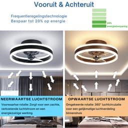 Plafondventilator met Verlichting – Bamboe Look – Ø50 cm – Dimbare LED Verlichting – Transparante Ventilatorbladen – Afstandsbediening – Zomer- en Winterstand — thumbnail 5