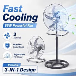 Staande Ventilator 3-in-1 - Vloer Tafel en Wandventilator - 3 Snelheden & Oscillatie - 60W Aluminium Bladen - Zilver — thumbnail 1