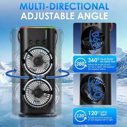 Draagbare mini-airco – 280 ml luchtkoeler, 4-in-1 draagbaar apparaat, 3 snelheden, 3 vernevelingsstanden, ledverlichting in 7 kleuren, USB-ventilator & luchtbevochtiger voor de slaapkamer - zwart — thumbnail 5