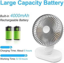 Tafelventilator - Oplaadbare Tafelventilator - 4 Snelheden - Oscillatie - Stille Bureauventilator met 4000mAh Accu - Draadloze Fan voor Thuiswerken en Slaapkamer - Roze — thumbnail 4