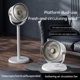 KZQ Statiefventilator - Ventilator Staand - Herlaadbaar - 5 Windsnelheden - 4 Verstelbare Hoogtes - Voor Thuis En Kantoor - Grijs — thumbnail 4