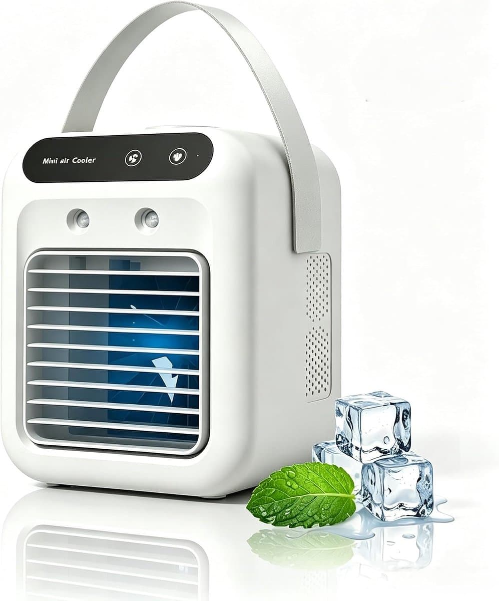 KZQ Draagbare USB-Luchtkoeler met 500 ml Watertank, 10 Uur Verkoeling, Stille Tafelventilator met Luchtbevochtiging, 2 Snelheden, Geschikt voor Thuis, Kantoor en Reizen — afbeelding 1