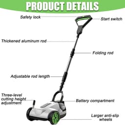 Eenhands Grasmaaier - Accu Grastrimmer - Gazon Onderhouden - Ruimtebesparend Verticaal - 21cm Maaibreedte - Meerkleurig — thumbnail 4