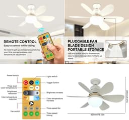 MakkelijkMooi Plafondventilator - Lamp met Ventilator - E27-Fitting - Handige Afstandsbediening - Energiezuinige LED-verlichting — thumbnail 4