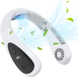 Ventilator - Nekventilator met koelplaat - 360 graden koeling - 5000mAh oplaadbaar - USB - Bladloos en opvouwbaar - Handsfree draagbaar - Wit — thumbnail 2