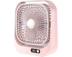 VHV - Bureauventilator - Oplaadbare mini ventilator met LED-display - 3 standen en 360° draaibaar - Roze