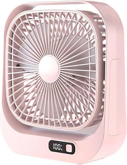 VHV - Bureauventilator - Oplaadbare mini ventilator met LED-display - 3 standen en 360° draaibaar - Roze — thumbnail 1