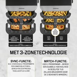 GOURMETmaxx FryUp3 Verticale heteluchtfriteuse 3 kamers | Airfryer XXL PFAS-vrij | heteluchtfriteuse XXL 12,4 l + ovenlade voor pizza enz. | Air Fryer heteluchtfriteuse SuperClear led-touchdisplay — thumbnail 5