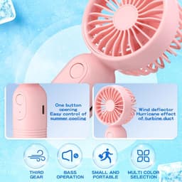 Set van 7 mini draagbare ventilatoren, schattig en lichtgewicht, compact en draagbaar, 3 windsnelheden, USB oplaadbaar, unisex, geschikt voor binnen- en buitengebruik, make-up en op reis (roze en blauw). — thumbnail 5