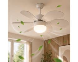 NETTLIFE Plafondventilator Met Verlichting - E27 - wit - 6 Bladen Ventilator - met Afstandsbediening - 75cm - Timing Plafondlamp - Voor Woonkamer | Slaapkamer | Keuken | Eetkamer-excl. lichtbron